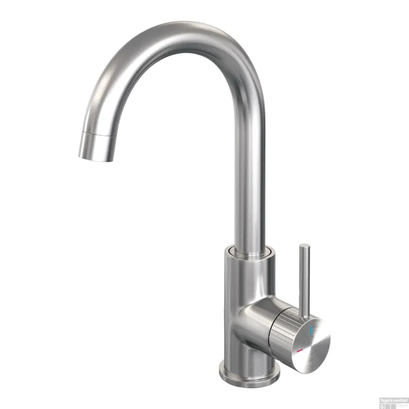 Flitsaanbieding Brauer Stripe hoge opbouw wastafelmengkraan met draaibare ronde uitloop model A RVS-kleurig geborsteld PVD