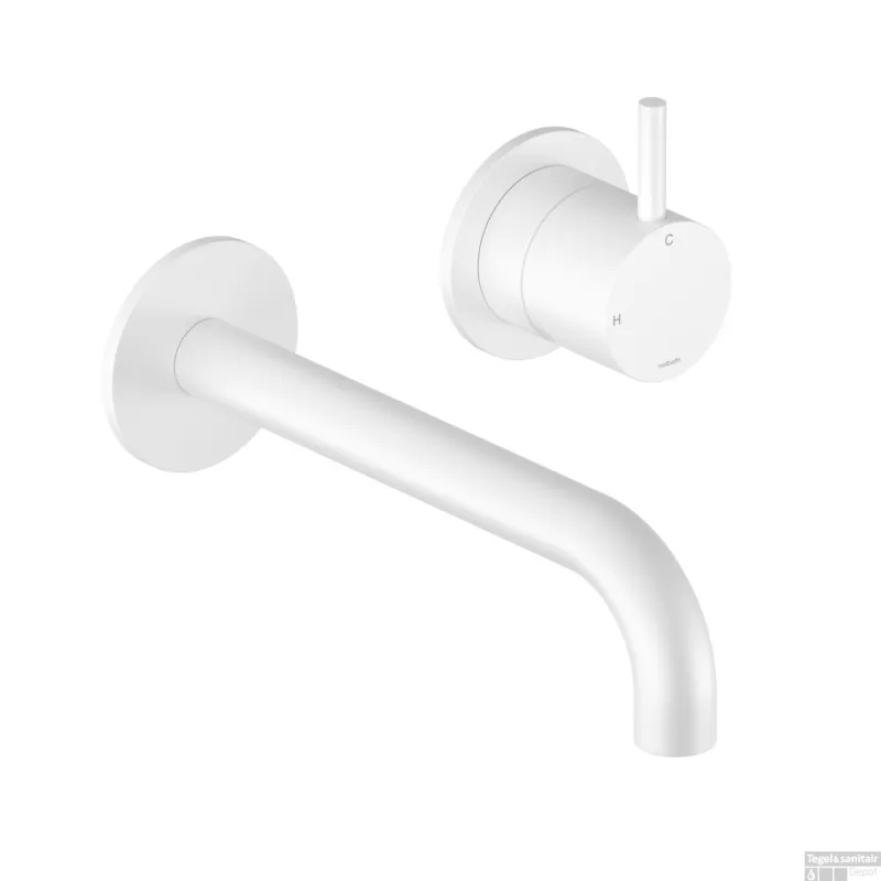 Premium Inbouw Wastafelkraan Hotbath Cobber 18 cm Gebogen Uitloop 1-Hendel Mat Wit