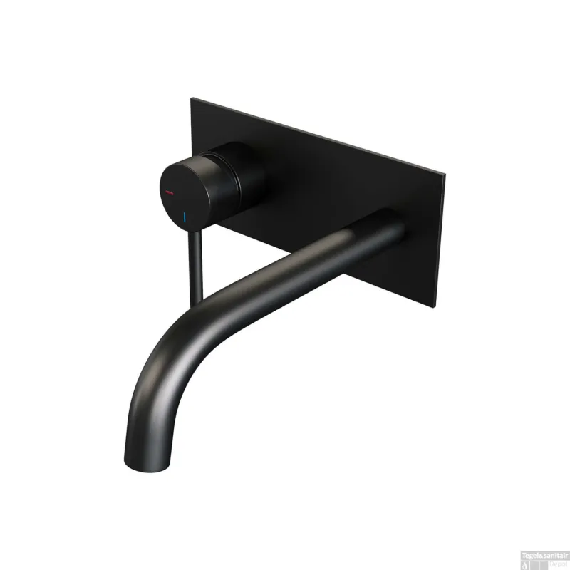 Rechtstreeks Van De Fabrikant Inbouw Wastafelmengkraan Brauer Black Edition Coldstart Gebogen Uitloop Ronde Hendel Links Mat Zwart Met Afdekplaat