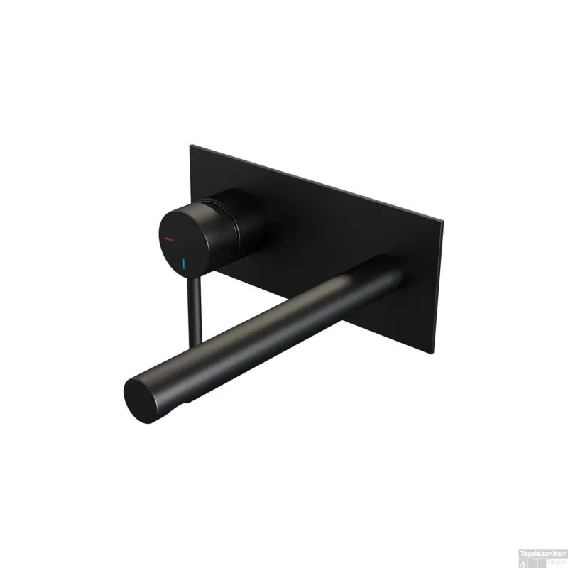 Inbouw Wastafelmengkraan Brauer Black Edition Coldstart Rechte Uitloop Ronde Hendel Links Mat Zwart Met Afdekplaat Weekendaanbieding