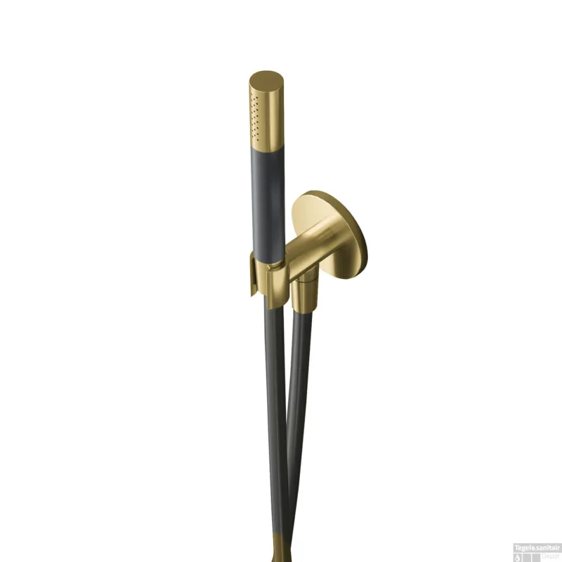 Staafhanddouche Hotbath Cobber Met Doucheslang En Wanduitlaat Geborsteld Messing PVD Snelle Levering