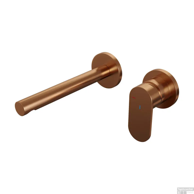 Inbouw Wastafelmengkraan Brauer Copper Edition Coldstart Rechte Uitloop Platte Hendel Rechts Geborsteld Koper PVD Met Rozetten Actieprijs