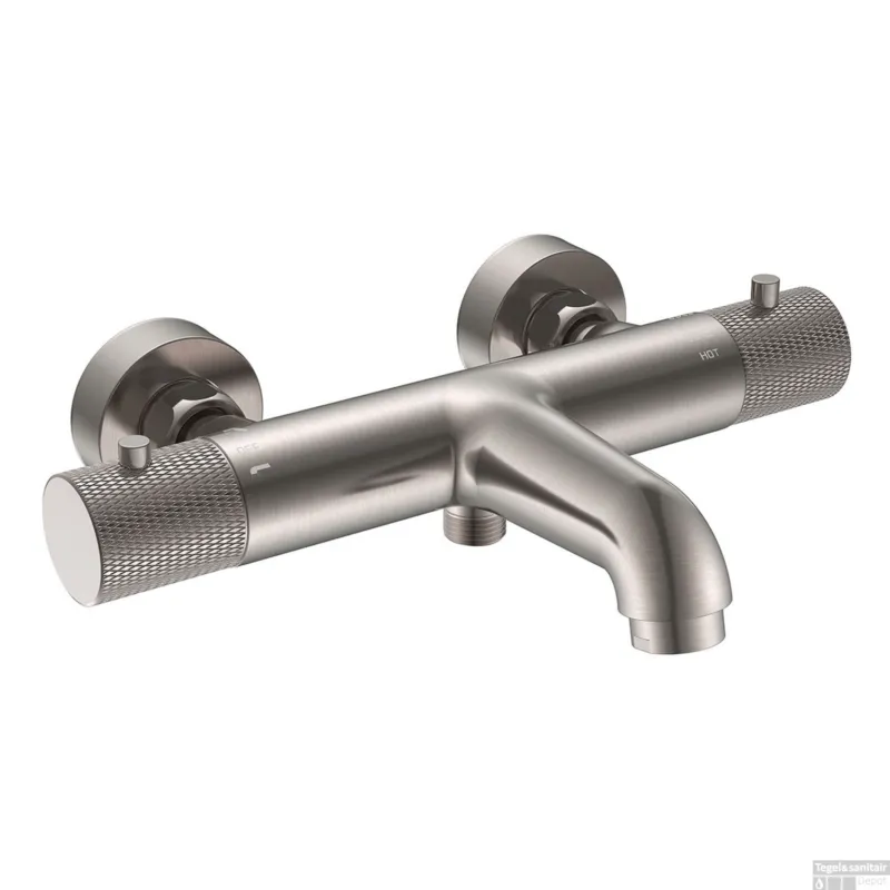 Laatste Versie Badmengkraan Thermostatisch BWS Ridged Hartafstand 15 cm Geborsteld Staal