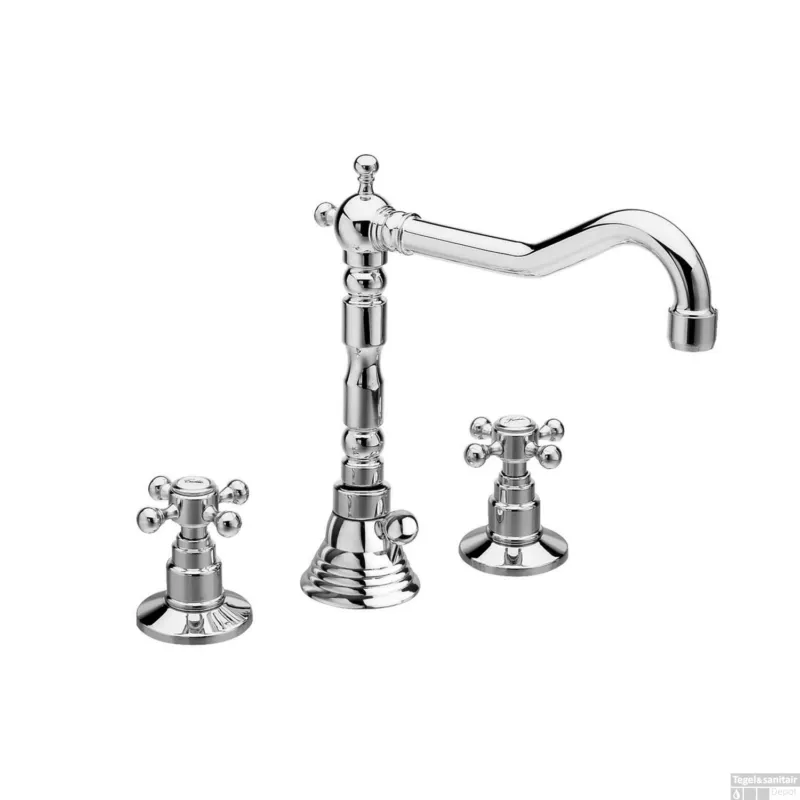 Laatste Kans Wastafelmengkraan Retro 3-gats Sapho Antea 2-knop Uitloop Gebogen 17.5 cm Chroom (incl. waste)