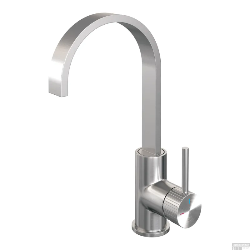 Brauer Stripe hoge opbouw wastafelmengkraan met draaibare platte uitloop model A RVS-kleurig geborsteld PVD Premium