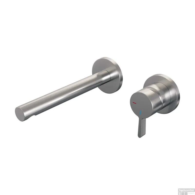 Beste Prijs Inbouw Wastafelmengkraan Brauer Brushed Edition Coldstart Rechte Uitloop Halfronde Hendel Rechts Geborsteld RVS PVD Met Rozetten