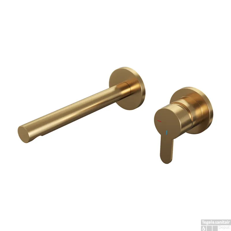 Inbouw Wastafelmengkraan Brauer Gold Edition Coldstart Rechte Uitloop Korte Platte Hendel Rechts Geborsteld Goud PVD Met Rozetten Finale Uitverkoop