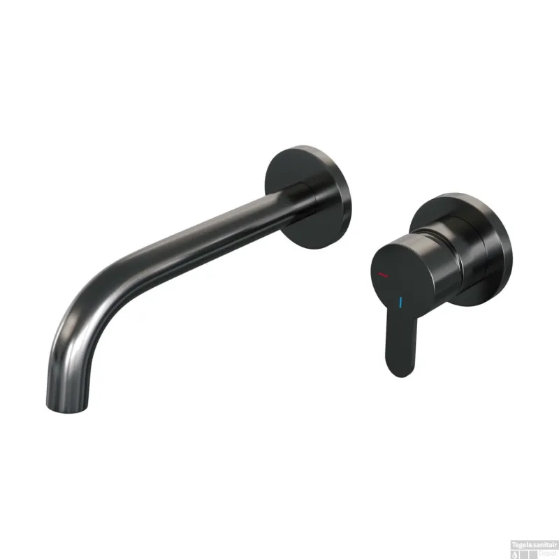 Inbouw Wastafelmengkraan Brauer Gunmetal Edition Coldstart Gebogen Uitloop Korte Platte Hendel Rechts Geborsteld Gunmetal PVD Met Rozetten Actieprijs