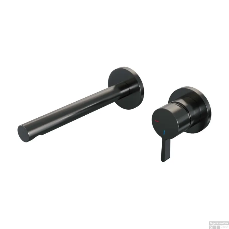Veilige Betaling Inbouw Wastafelmengkraan Brauer Gunmetal Edition Coldstart Rechte Uitloop Halfronde Hendel Rechts Geborsteld Gunmetal PVD Met Rozetten