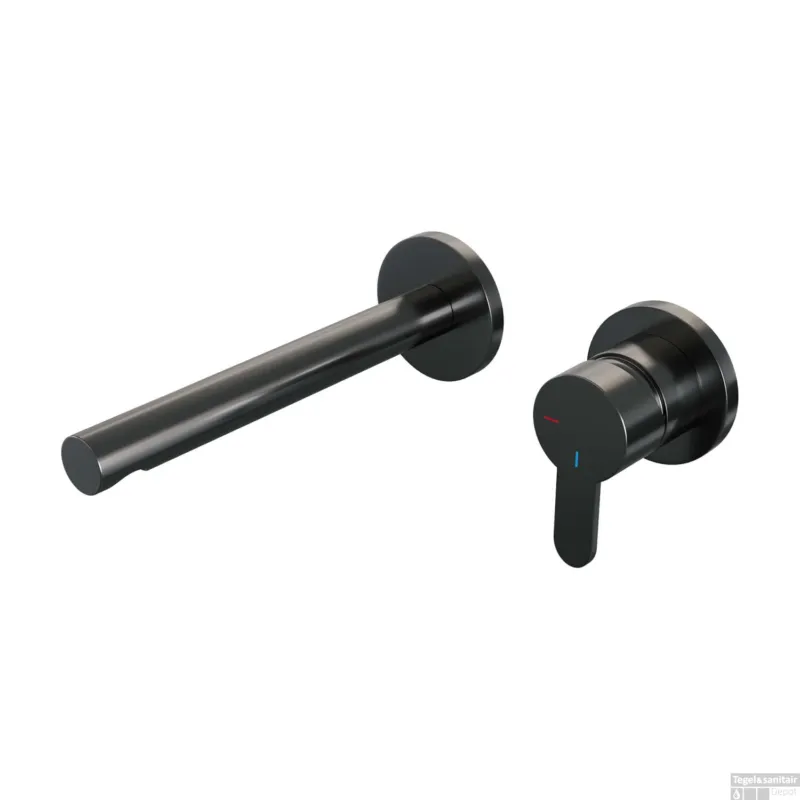 Beste Prijs Inbouw Wastafelmengkraan Brauer Gunmetal Edition Coldstart Rechte Uitloop Korte Platte Hendel Rechts Geborsteld Gunmetal PVD Met Rozetten