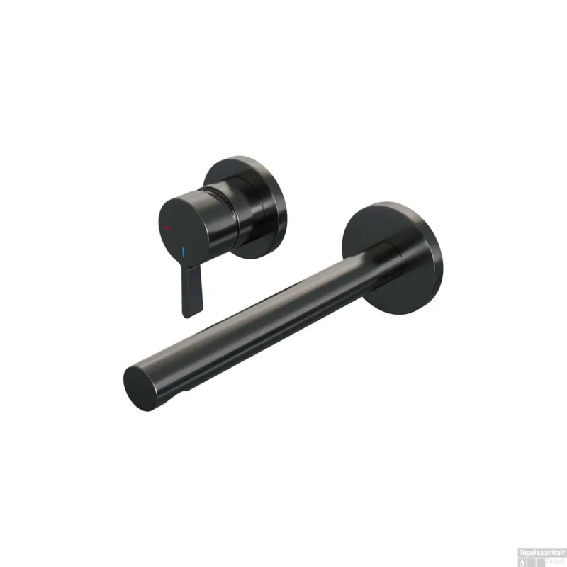 Op = Op Inbouw Wastafelmengkraan Brauer Gunmetal Edition Coldstart Rechte Uitloop Halfronde Hendel Links Geborsteld Gunmetal PVD Met Rozetten