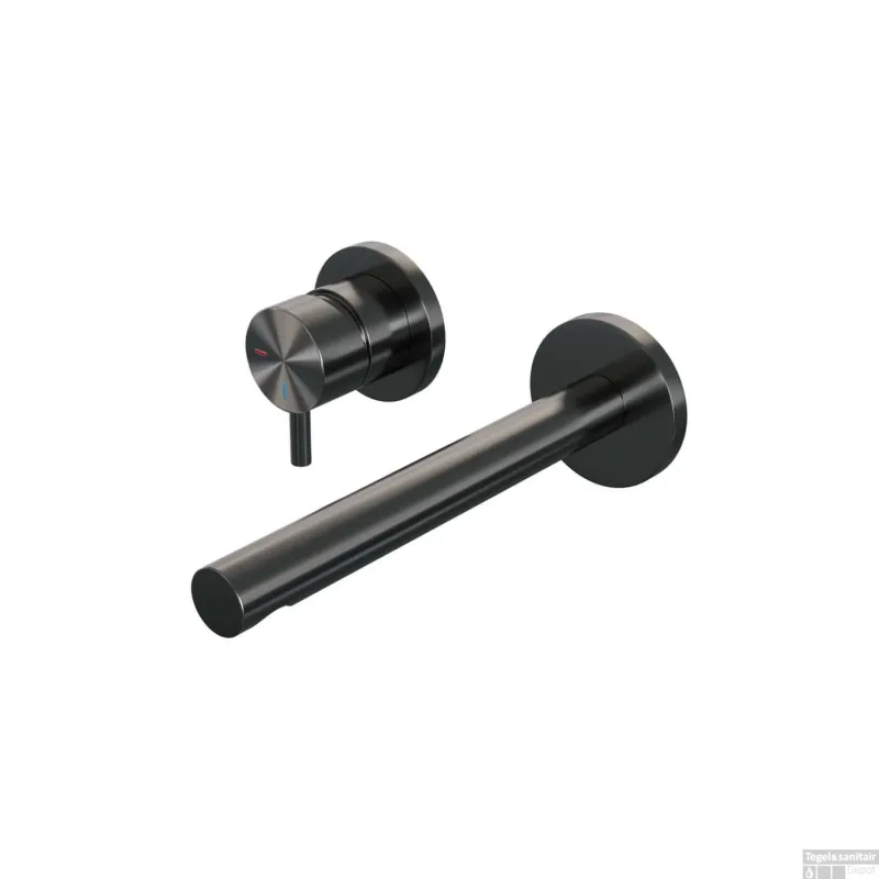 Inbouw Wastafelmengkraan Brauer Gunmetal Edition Coldstart Rechte Uitloop Korte Ronde Hendel Links Geborsteld Gunmetal PVD Met Rozetten Rechtstreeks Van De Fabrikant