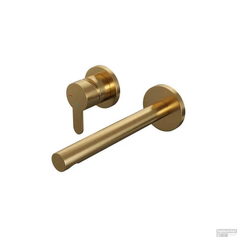 Must-Have Inbouw Wastafelmengkraan Brauer Gold Edition Coldstart Rechte Uitloop Korte Platte Hendel Links Geborsteld Goud PVD Met Rozetten