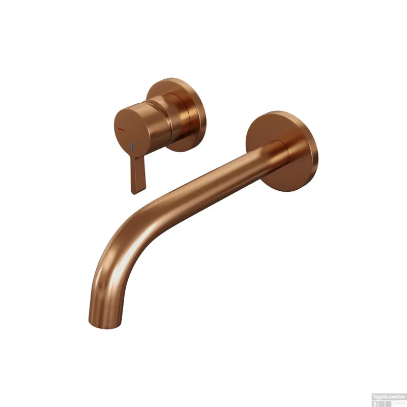 Alleen Vandaag Inbouw Wastafelmengkraan Brauer Copper Edition Coldstart Gebogen Uitloop Halfronde Hendel Links Geborsteld Koper PVD Met Rozetten