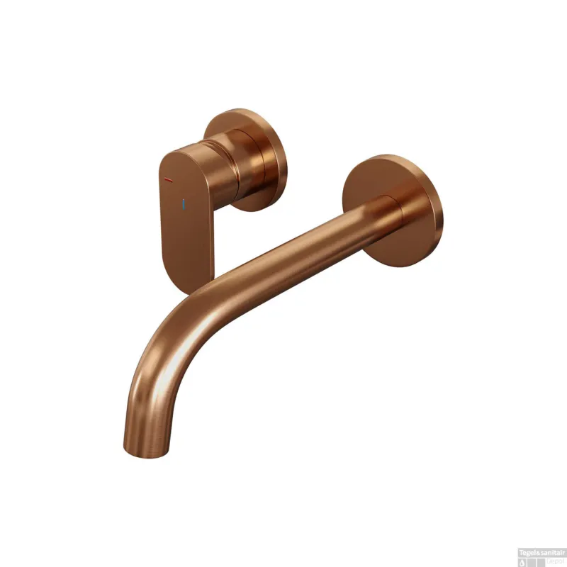 Inbouw Wastafelmengkraan Brauer Copper Edition Coldstart Gebogen Uitloop Platte Hendel Links Geborsteld Koper PVD Met Rozetten Alleen Vandaag
