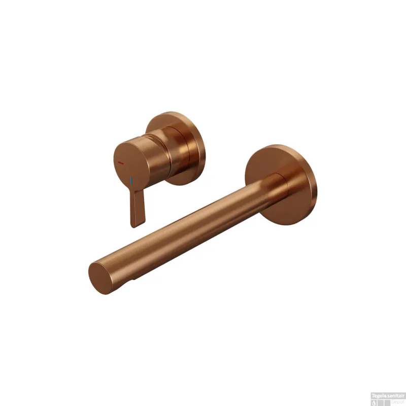 Inbouw Wastafelmengkraan Brauer Copper Edition Coldstart Rechte Uitloop Halfronde Hendel Links Geborsteld Koper PVD Met Rozetten Express Levering