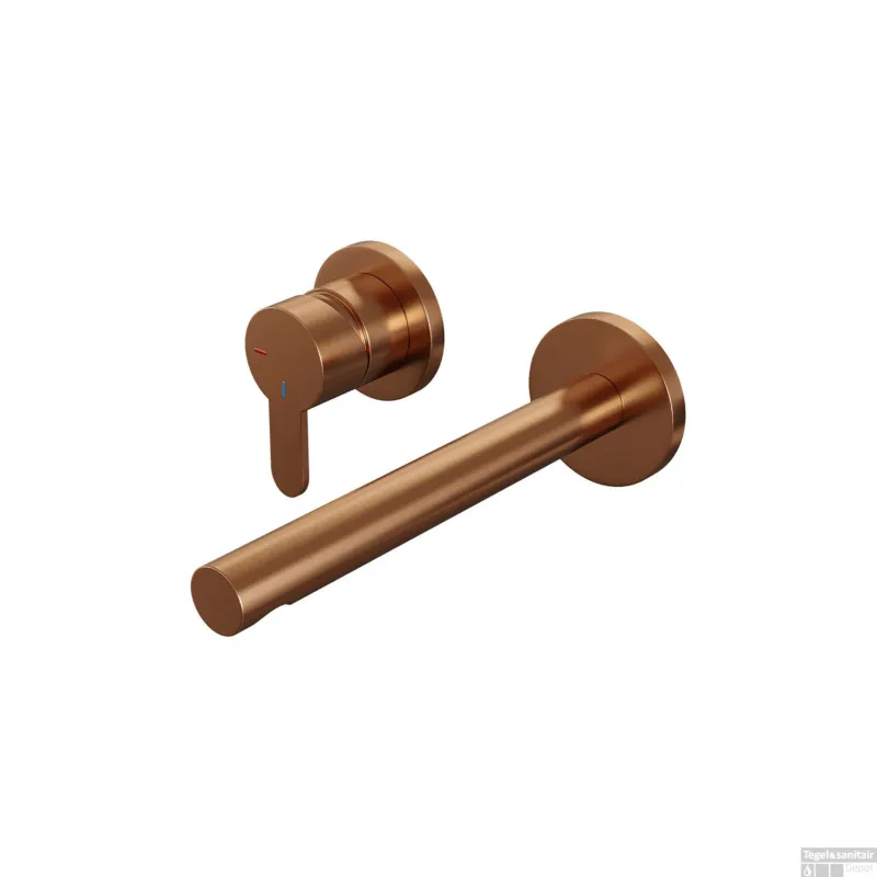 Inbouw Wastafelmengkraan Brauer Copper Edition Coldstart Rechte Uitloop Korte Platte Hendel Links Geborsteld Koper PVD Met Rozetten Lage Prijs