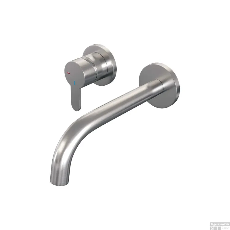 Nu Kopen Inbouw Wastafelmengkraan Brauer Brushed Edition Coldstart Gebogen Uitloop Korte Platte Hendel Links Geborsteld RVS PVD Met Rozetten