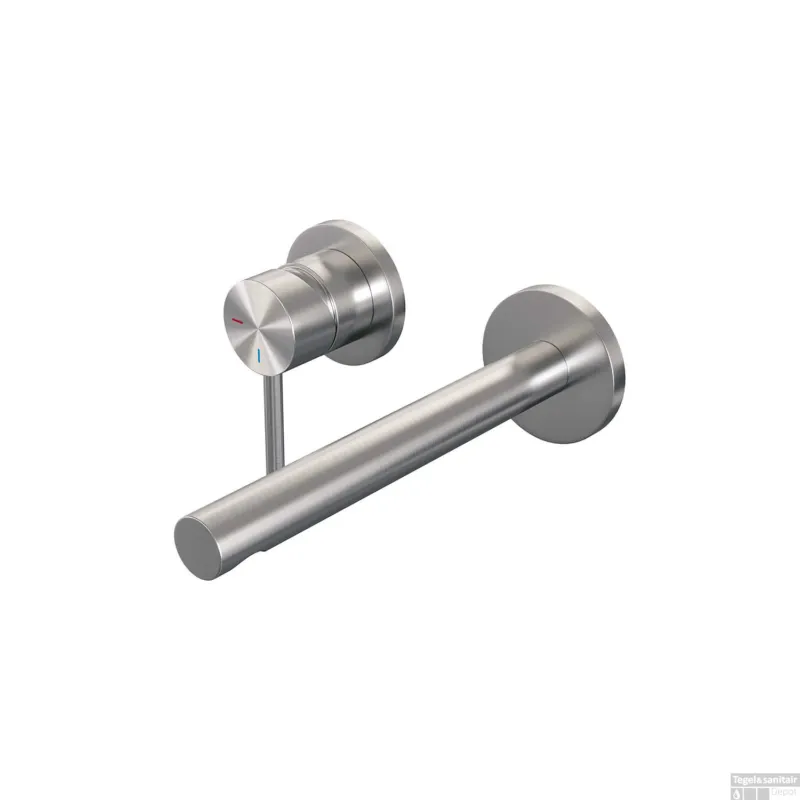 Inbouw Wastafelmengkraan Brauer Brushed Edition Coldstart Rechte Uitloop Ronde Hendel Links Geborsteld RVS PVD Met Rozetten Korting
