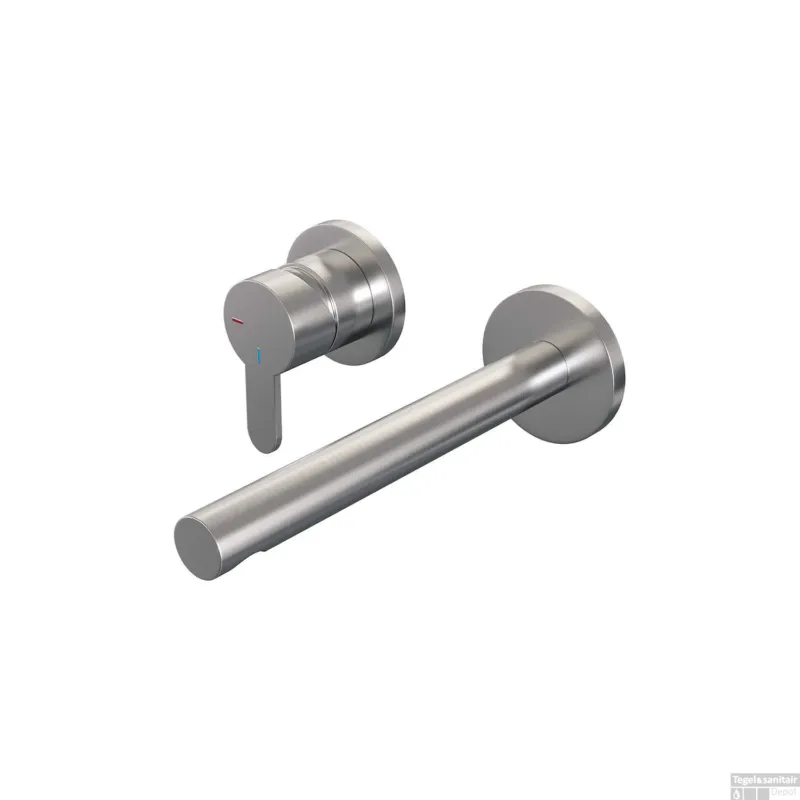 Inbouw Wastafelmengkraan Brauer Brushed Edition Coldstart Rechte Uitloop Korte Platte Hendel Links Geborsteld RVS PVD Met Rozetten Laatste Kans