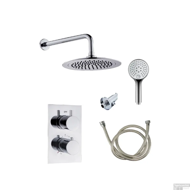 BWS Inbouw Regendouche 30cm Stortdouche met muuruitloop en staaf handdouche Chroom Hete Deal