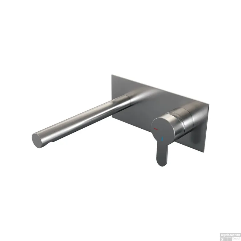 Beste Prijs Inbouw Wastafelmengkraan Brauer Brushed Edition Coldstart Rechte Uitloop Korte Platte Hendel Rechts Geborsteld RVS PVD Met Afdekplaat