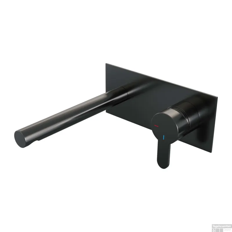 Tijdelijk Beschikbaar Inbouw Wastafelmengkraan Brauer Gunmetal Edition Coldstart Rechte Uitloop Korte Platte Hendel Rechts Geborsteld Gunmetal PVD Met Afdekplaat