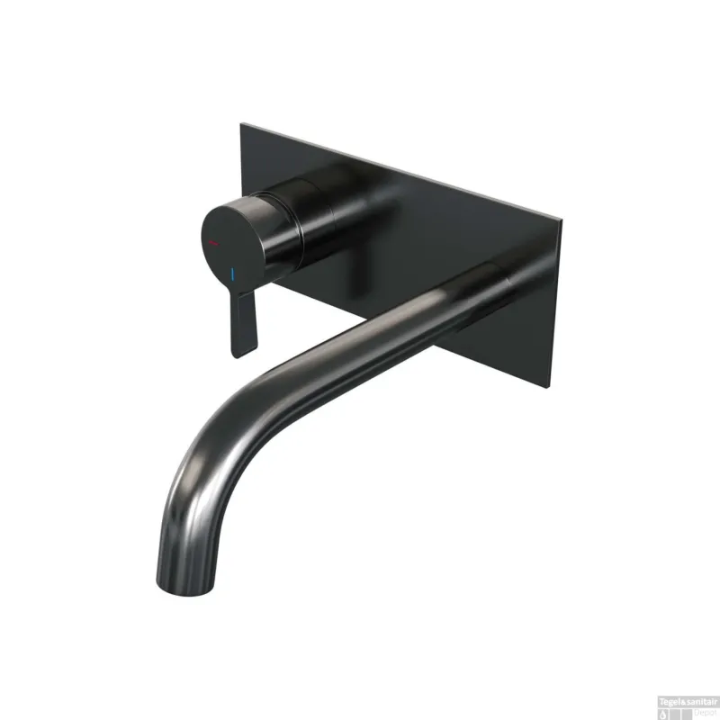 Inbouw Wastafelmengkraan Brauer Gunmetal Edition Coldstart Gebogen Uitloop Halfronde Hendel Links Geborsteld Gunmetal PVD Met Afdekplaat Gratis Retour