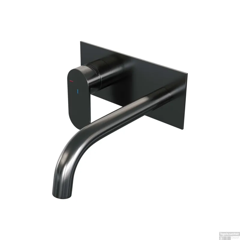 Shop Nu Inbouw Wastafelmengkraan Brauer Gunmetal Edition Coldstart Gebogen Uitloop Platte Hendel Links Geborsteld Gunmetal PVD Met Afdekplaat