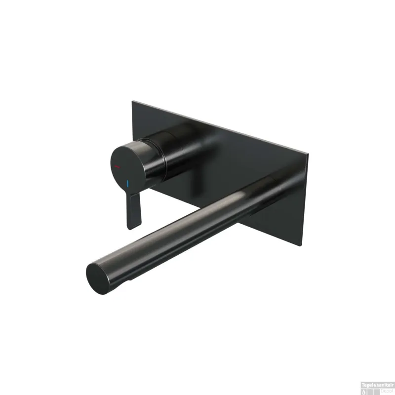 Inbouw Wastafelmengkraan Brauer Gunmetal Edition Coldstart Rechte Uitloop Halfronde Hendel Links Geborsteld Gunmetal PVD Met Afdekplaat Fabrieksprijs