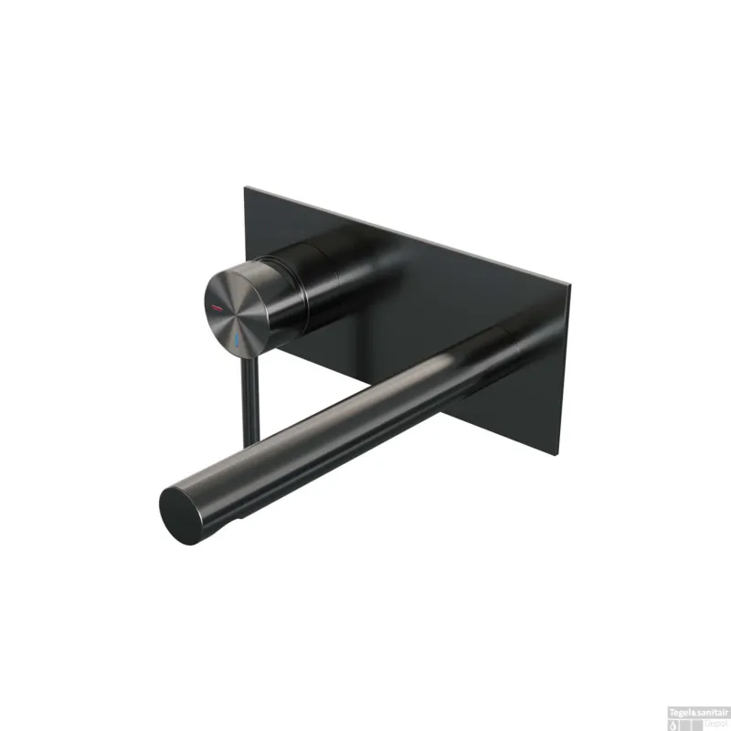 Shop Nu Inbouw Wastafelmengkraan Brauer Gunmetal Edition Coldstart Rechte Uitloop Ronde Hendel Links Geborsteld Gunmetal PVD Met Afdekplaat