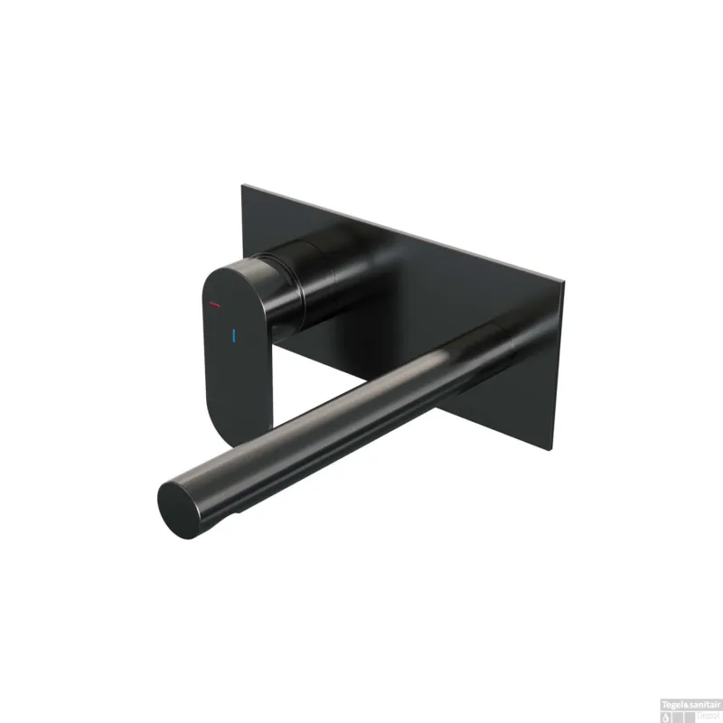 Beperkt Aanbod Inbouw Wastafelmengkraan Brauer Gunmetal Edition Coldstart Rechte Uitloop Platte Hendel Links Geborsteld Gunmetal PVD Met Afdekplaat