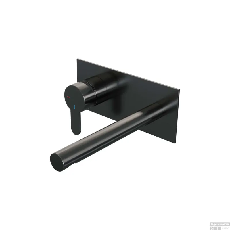 Korting Inbouw Wastafelmengkraan Brauer Gunmetal Edition Coldstart Rechte Uitloop Korte Platte Hendel Links Geborsteld Gunmetal PVD Met Afdekplaat