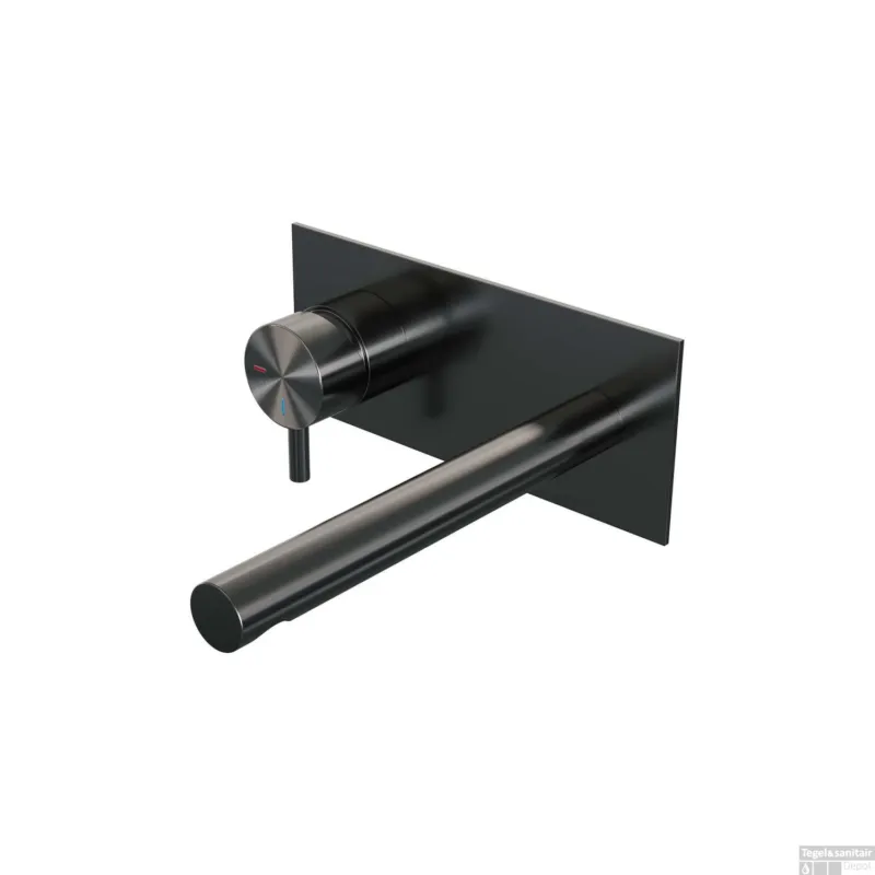 Inbouw Wastafelmengkraan Brauer Gunmetal Edition Coldstart Rechte Uitloop Korte Ronde Hendel Links Geborsteld Gunmetal PVD Met Afdekplaat Hete Deal