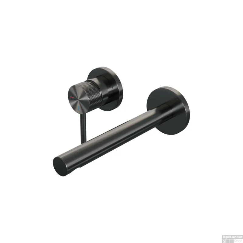 Lage Prijs Inbouw Wastafelmengkraan Brauer Gunmetal Carving Coldstart Rechte Uitloop Ronde Hendel Links Geborsteld Gunmetal Met Rozetten