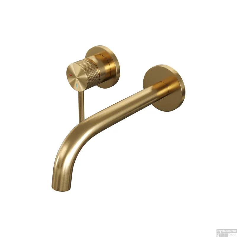 Inbouw Wastafelmengkraan Brauer Gold Carving Coldstart Gebogen Uitloop Ronde Hendel Links Geborsteld Goud PVD Met Rozetten Shop Nu