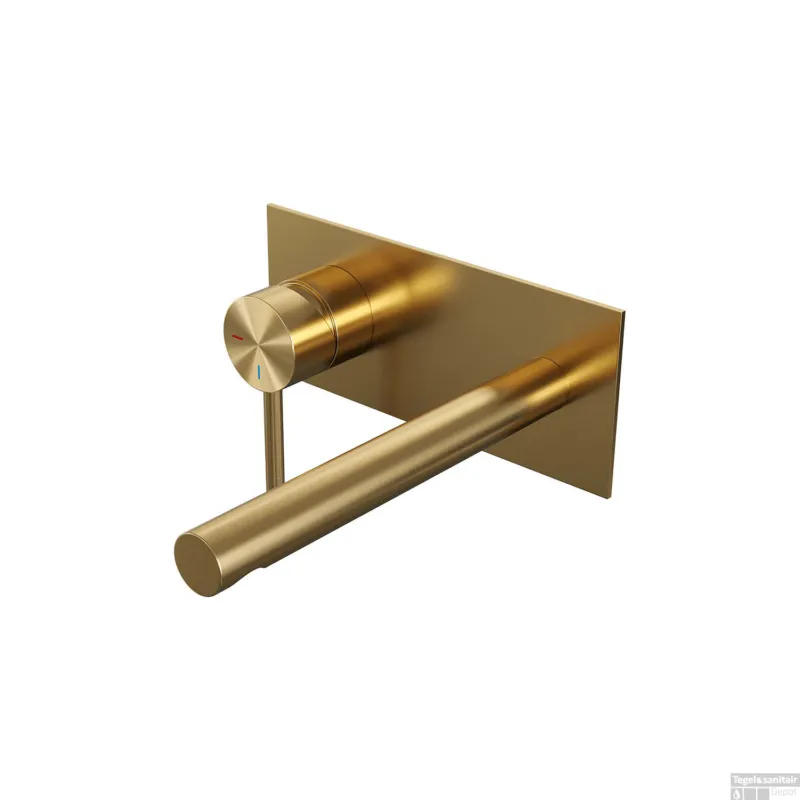 Korting Inbouw Wastafelmengkraan Brauer Gold Edition Coldstart Rechte Uitloop Ronde Hendel Links Geborsteld Goud PVD Met Afdekplaat