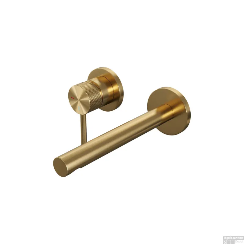 Inbouw Wastafelmengkraan Brauer Gold Carving Coldstart Rechte Uitloop Ronde Hendel Links Geborsteld Goud PVD Met Rozetten Gecertificeerd