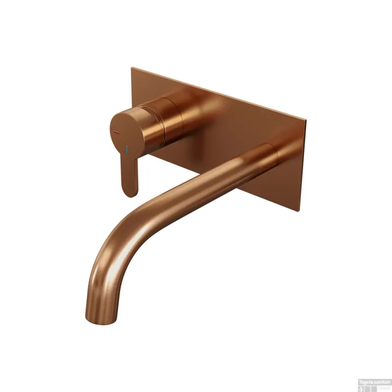 Inbouw Wastafelmengkraan Brauer Copper Edition Coldstart Gebogen Uitloop Korte Platte Hendel Links Geborsteld Koper PVD Met Afdekplaat Lage Prijs