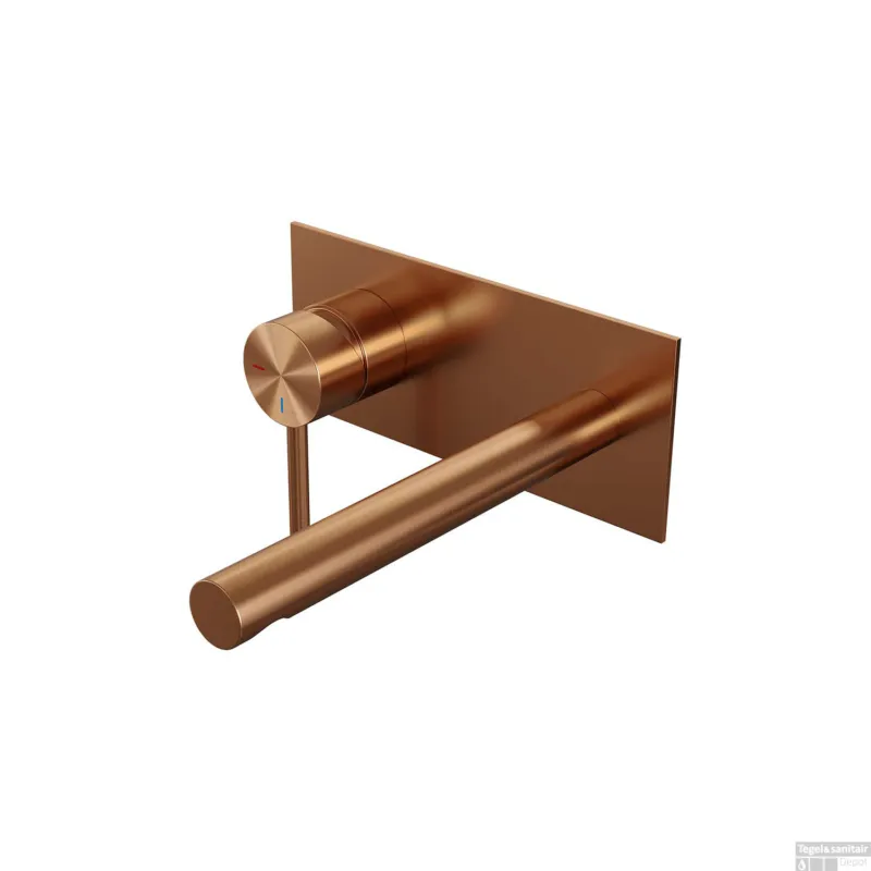 Inbouw Wastafelmengkraan Brauer Copper Edition Coldstart Rechte Uitloop Ronde Hendel Links Geborsteld Koper PVD Met Afdekplaat Gratis Retour