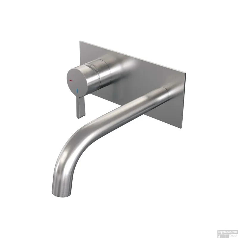 Inbouw Wastafelmengkraan Brauer Brushed Edition Coldstart Gebogen Uitloop Halfronde Hendel Links Geborsteld RVS PVD Met Afdekplaat Alleen Vandaag