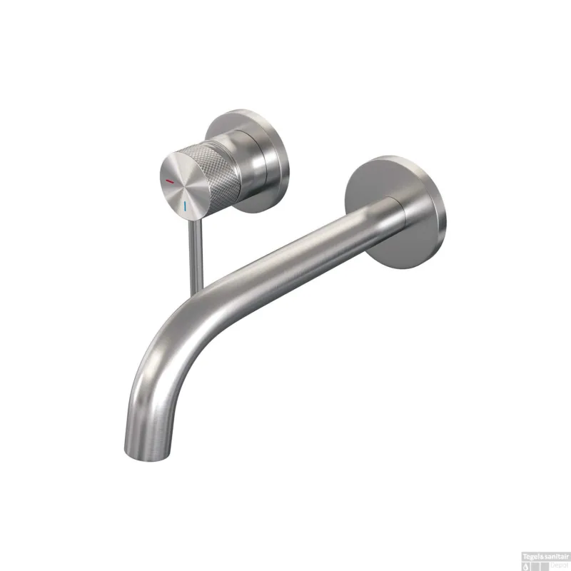 Inbouw Wastafelmengkraan Brauer Brushed Carving Coldstart Gebogen Uitloop Ronde Hendel Links Geborsteld RVS PVD Met Rozetten Lage Prijs
