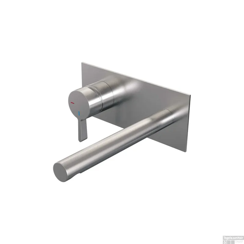 Inbouw Wastafelmengkraan Brauer Brushed Edition Coldstart Rechte Uitloop Halfronde Hendel Links Geborsteld RVS PVD Met Afdekplaat Veilige Betaling