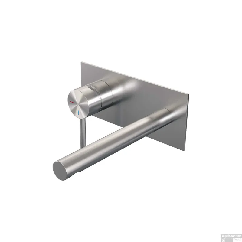 Inbouw Wastafelmengkraan Brauer Brushed Edition Coldstart Rechte Uitloop Ronde Hendel Links Geborsteld RVS PVD Met Afdekplaat Uitverkoop