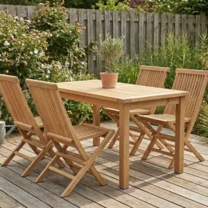 Bistro Teakhouten Tuinset | Tuintafel met 4 Vouwstoelen Merkproduct