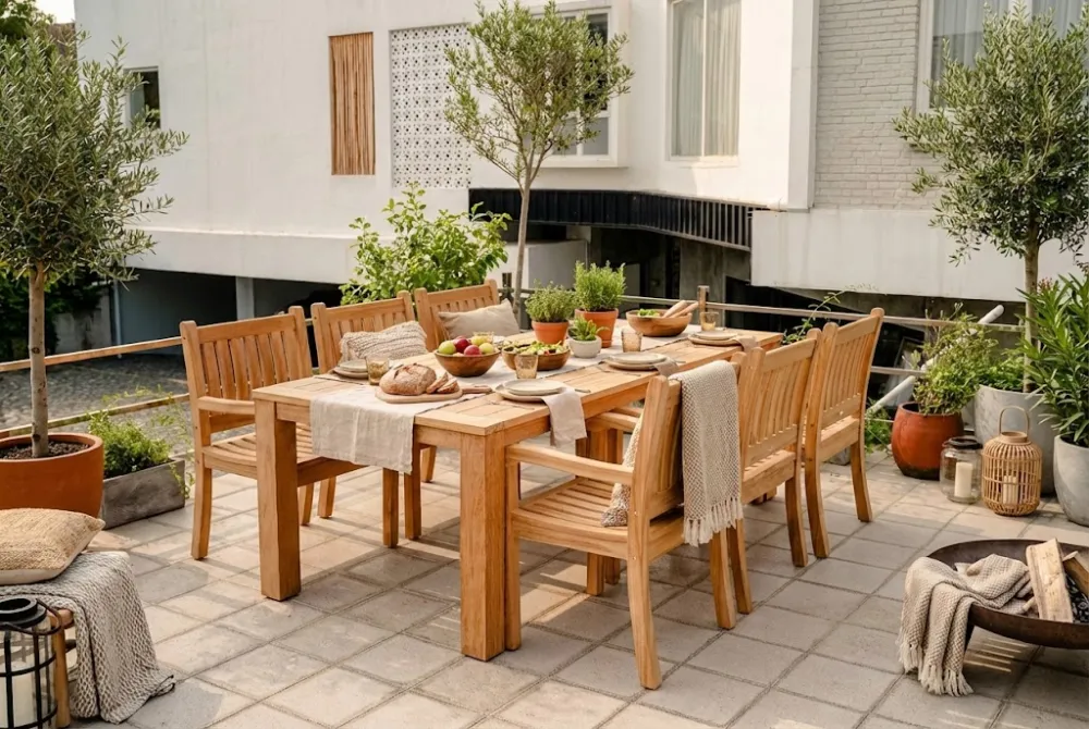 Aanbieding Teakea Nelson Tuintafel Teakhout (220x100 cm) | Massief & RVS | 6-Persoons