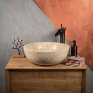 Gereduceerde Prijs Blanco | Marmeren waskom | 40 cm Rond | Crème Wit