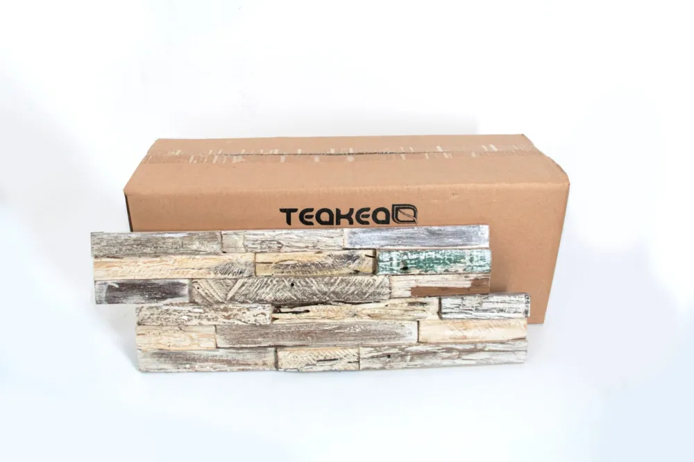 10 panelen Teak plakhout | Whitewash | 1 doos | 3d Panelen 1 m2 Beperkte Voorraad