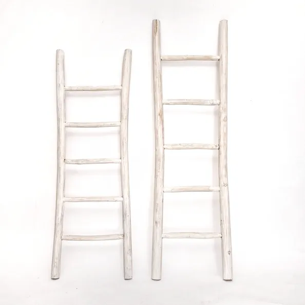 Houten decoratie ladder | White wash | 50x5x175 Veilige Betaling