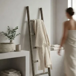 Uitverkoop Houten Decoratie Ladder Teakhout Carved – Bruin – 150 cm – Handgemaakt Woondecoratie Rek
